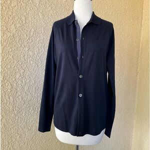 Theory Unisex Wool‎ Ribbed Button Down Cardigan Collared Navy Blue Small
